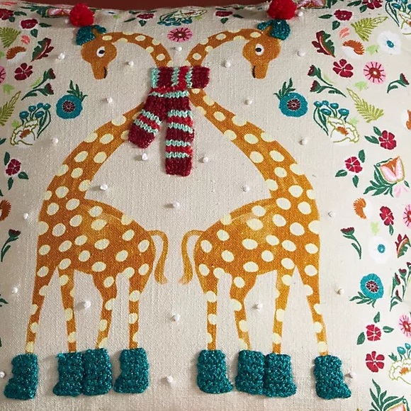 Anthropologie Giraffe Claus Embroidered Pillow - Picture 2 of 12